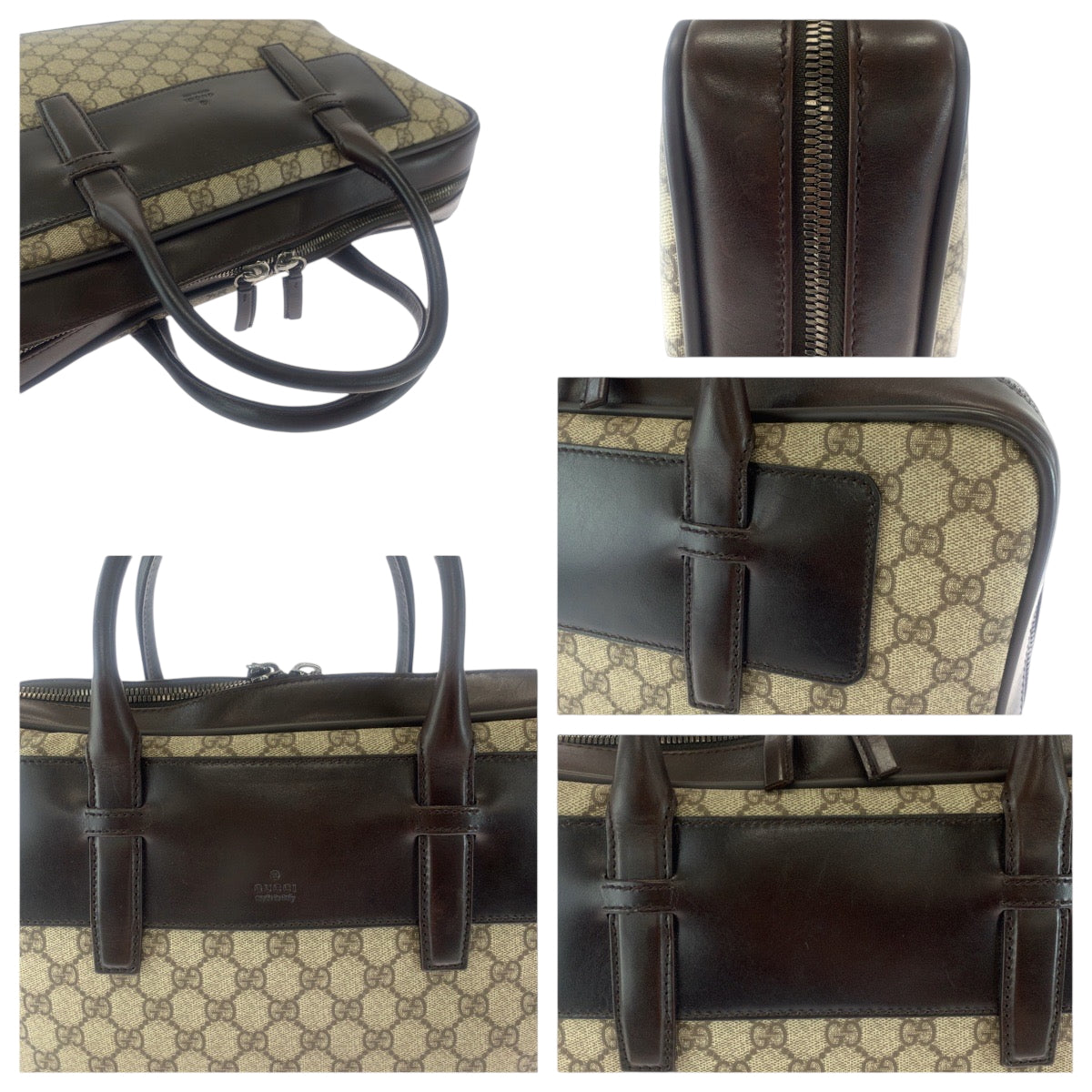 GUCCI Business bag 101666 GG Supreme Canvas Beige Brown SilverMetal