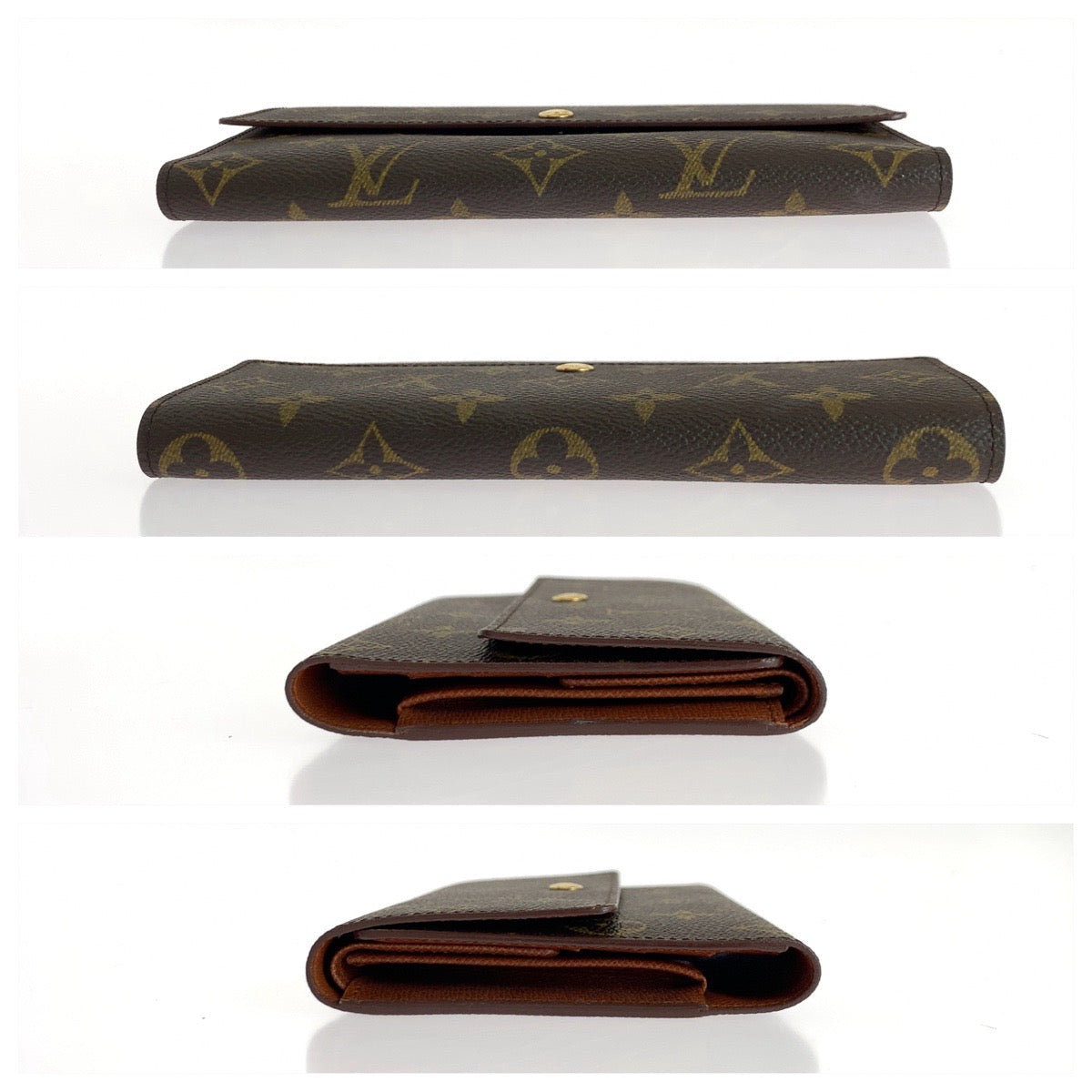 LOUIS VUITTON Long Wallet Purse M61217 PVC Brown Gold Metal Long Wallet Purse Tri-fold Wallet Monogram Portefeuille International Women Used Authentic