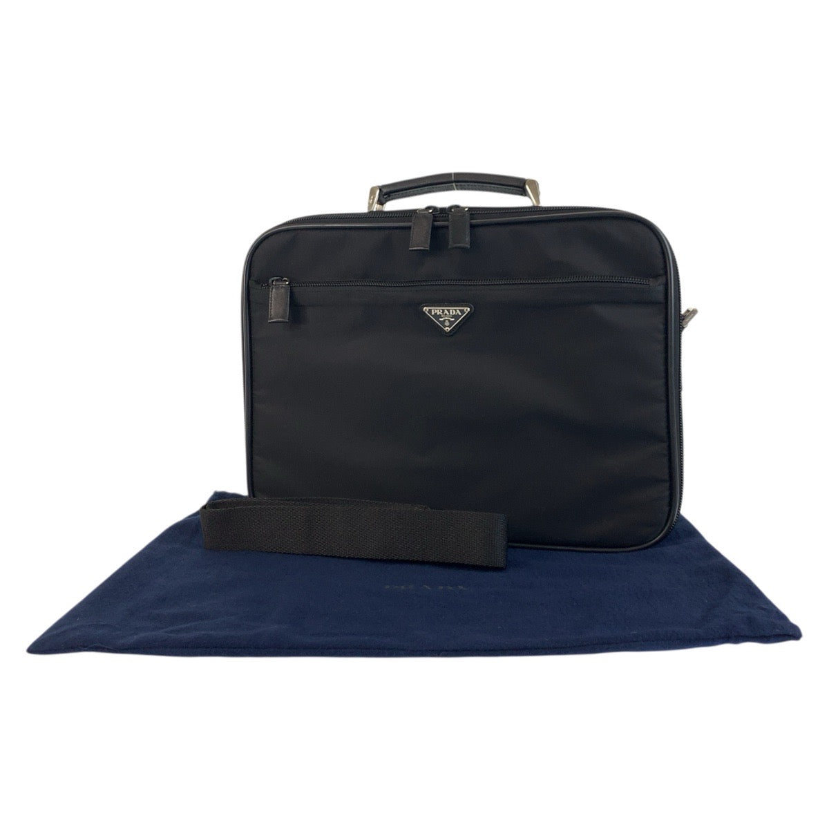 PRADA Business bag Nylon, Leather Black SilverMetal Business bag briefcase Test Triangle With logo mens Used Authentic