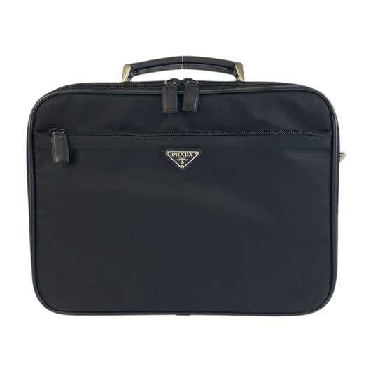 PRADA Business bag Nylon, Leather Black SilverMetal Business bag briefcase Test Triangle With logo mens Used Authentic