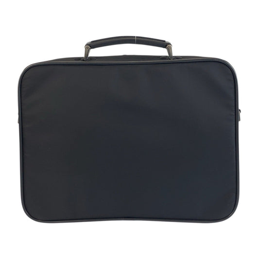PRADA Business bag Nylon, Leather Black SilverMetal Business bag briefcase Test Triangle With logo mens Used Authentic