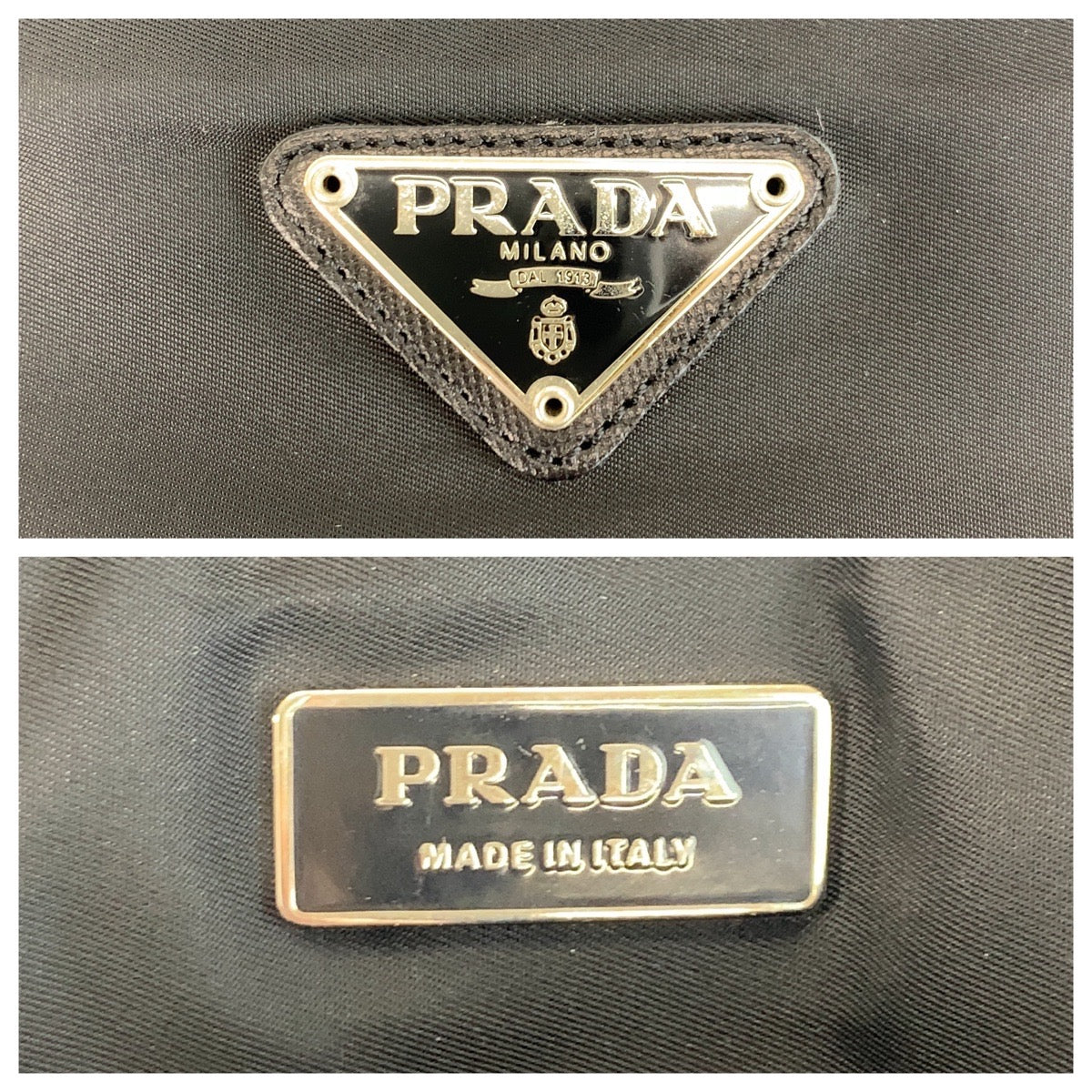 PRADA Business bag Nylon, Leather Black SilverMetal Business bag briefcase Test Triangle With logo mens Used Authentic