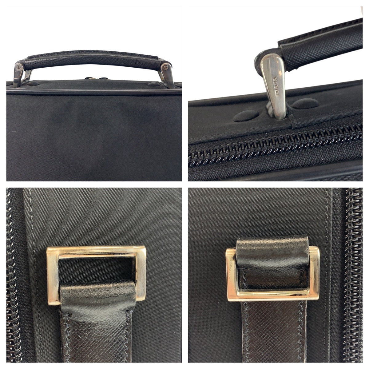 PRADA Business bag Nylon, Leather Black SilverMetal Business bag briefcase Test Triangle With logo mens Used Authentic