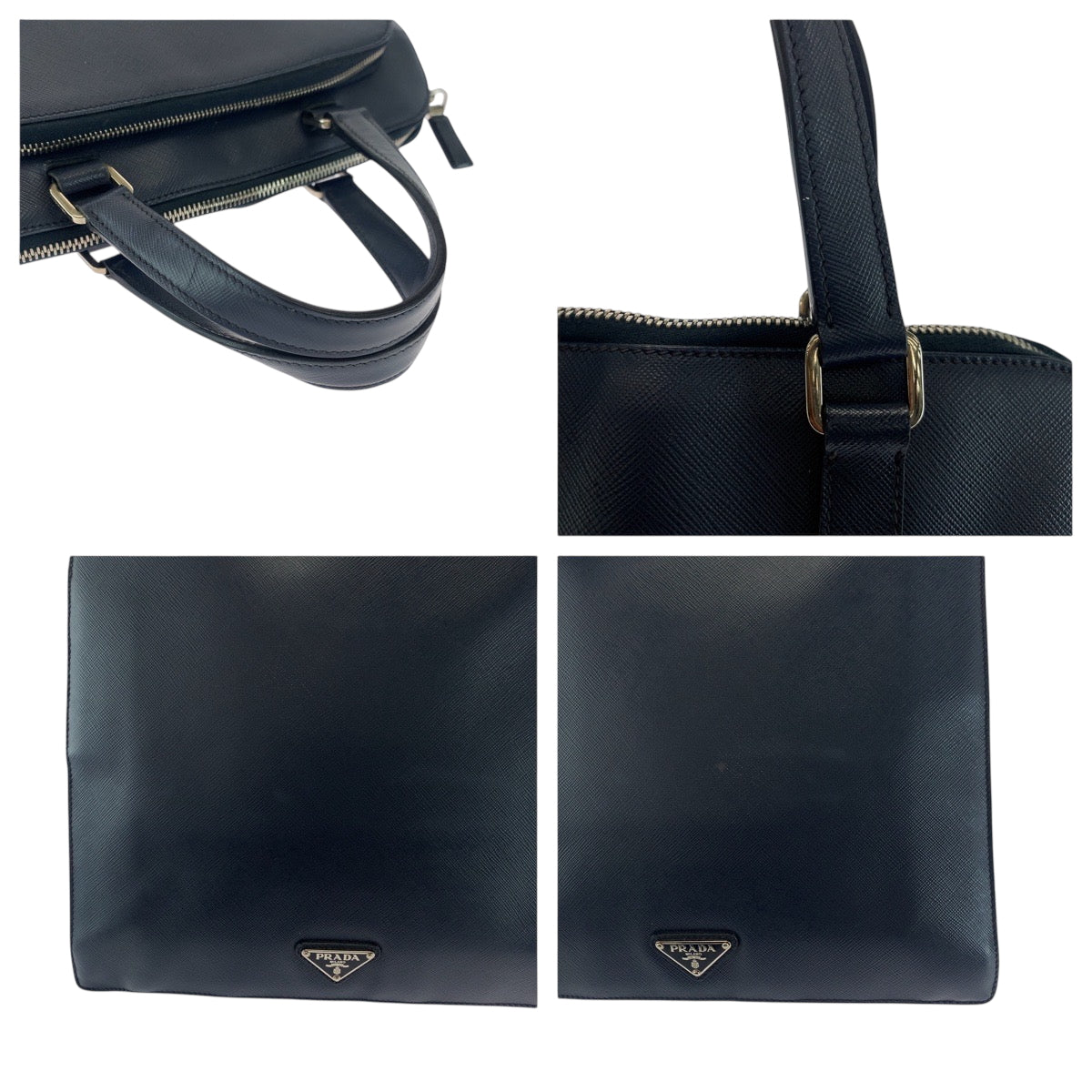PRADA Business bag VR0081 leather Navy Safiano Triangle With logo