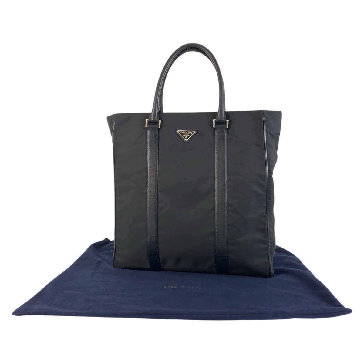 PRADA Tote Bag Nylon, Leather Black SilverMetal Tote Bag Shoulder Bag Business bag Test Triangle With logo mens Used Authentic