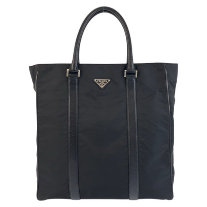 PRADA Tote Bag Nylon, Leather Black SilverMetal Tote Bag Shoulder Bag Business bag Test Triangle With logo mens Used Authentic
