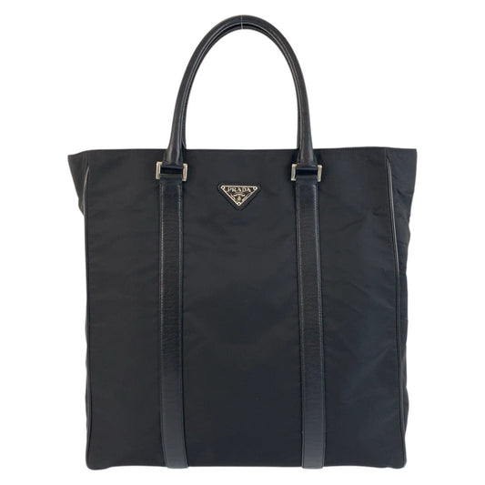 PRADA Tote Bag Nylon, Leather Black SilverMetal Tote Bag Shoulder Bag Business bag Test Triangle With logo mens Used Authentic