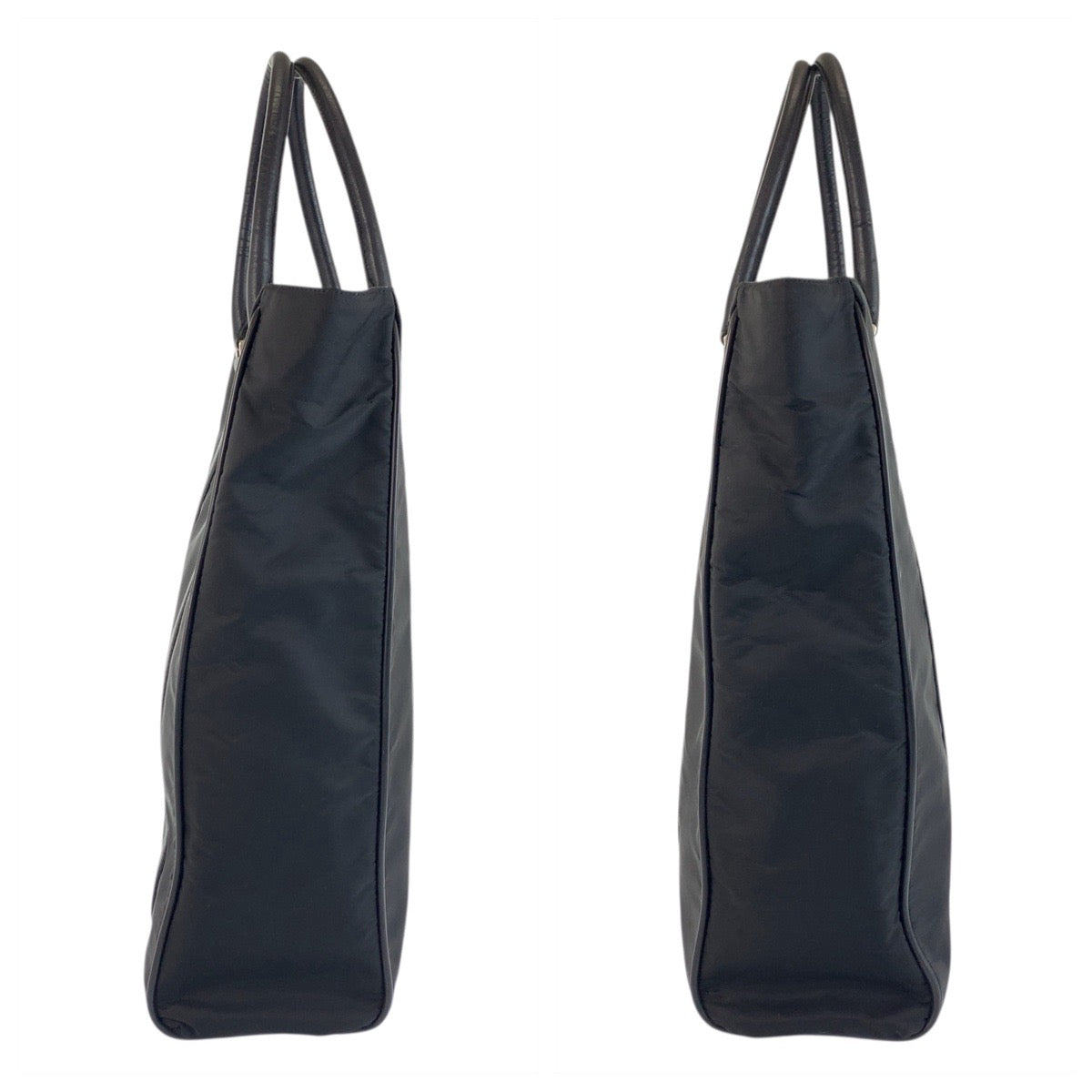 PRADA Tote Bag Nylon, Leather Black SilverMetal Tote Bag Shoulder Bag Business bag Test Triangle With logo mens Used Authentic