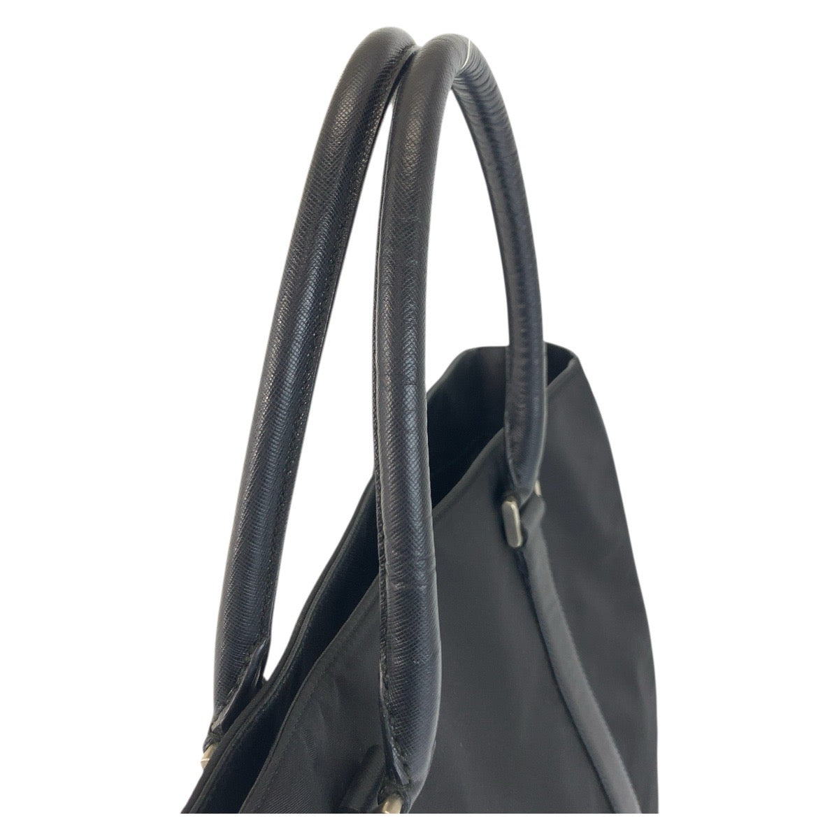 PRADA Tote Bag Nylon, Leather Black SilverMetal Tote Bag Shoulder Bag Business bag Test Triangle With logo mens Used Authentic