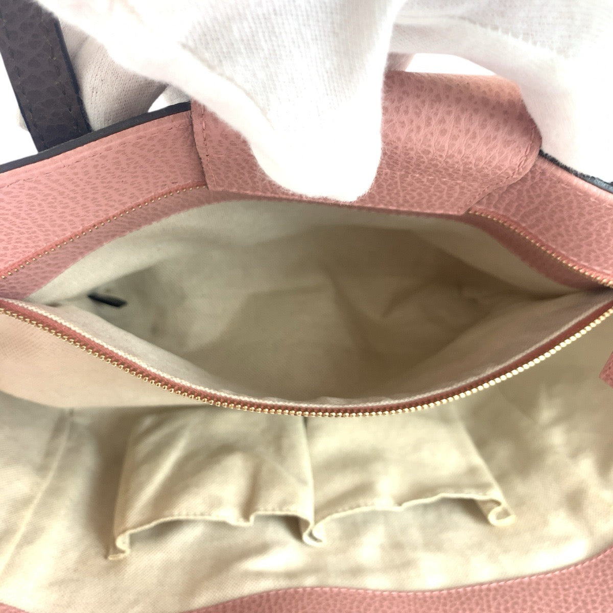 GUCCI Tote Bag 354408 leather Brown Greige Pink Tote Bag Shoulder Bag Swing Women Used Authentic