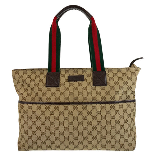 GUCCI Tote Bag 155524 GG canvas Beige brown Tote Bag Shoulder Bag Sherry line Women Used Authentic