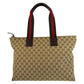 GUCCI Tote Bag 155524 GG canvas Beige brown Tote Bag Shoulder Bag Sherry line Women Used Authentic