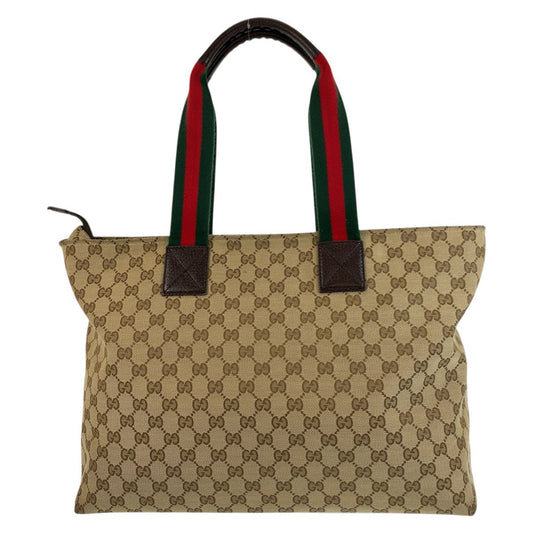 GUCCI Tote Bag 155524 GG canvas Beige brown Tote Bag Shoulder Bag Sherry line Women Used Authentic