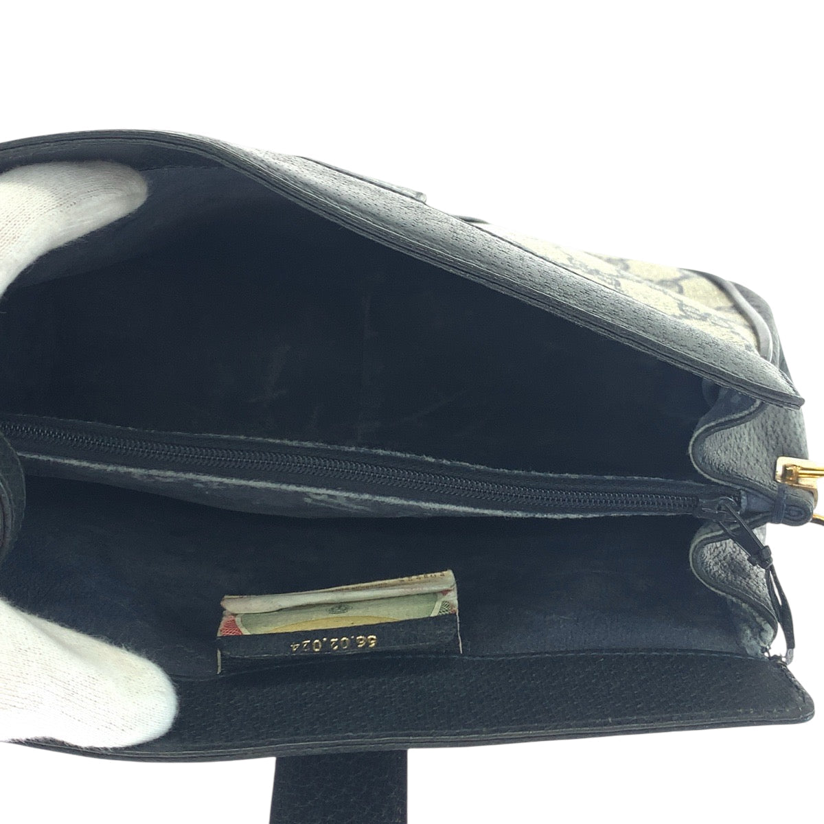 GUCCI Shoulder Bag 66 02 024 GG Supreme Canvas Navy Gray Gold Metal Shoulder Bag pochette Old Gucci Shelly Line Women Used Authentic