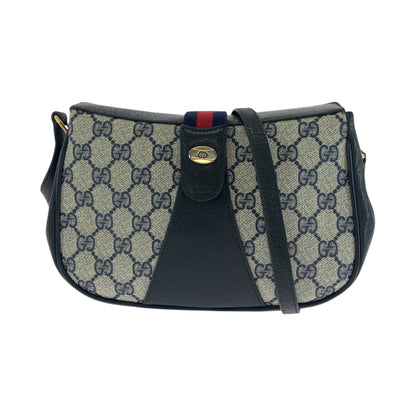 GUCCI Shoulder Bag 66 02 024 GG Supreme Canvas Navy Gray Gold Metal Shoulder Bag pochette Old Gucci Shelly Line Women Used Authentic
