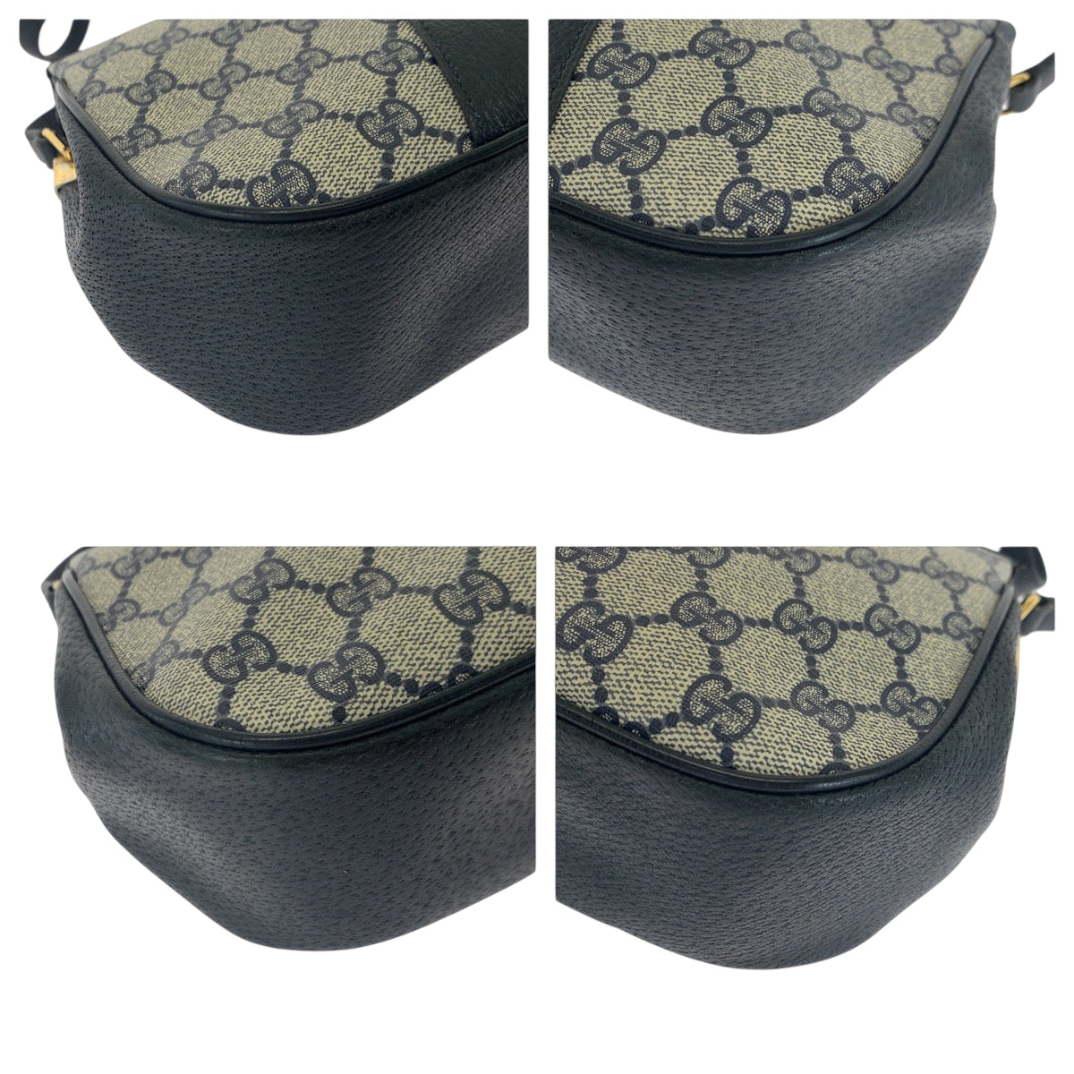 GUCCI Shoulder Bag 66 02 024 GG Supreme Canvas Navy Gray Gold Metal Shoulder Bag pochette Old Gucci Shelly Line Women Used Authentic