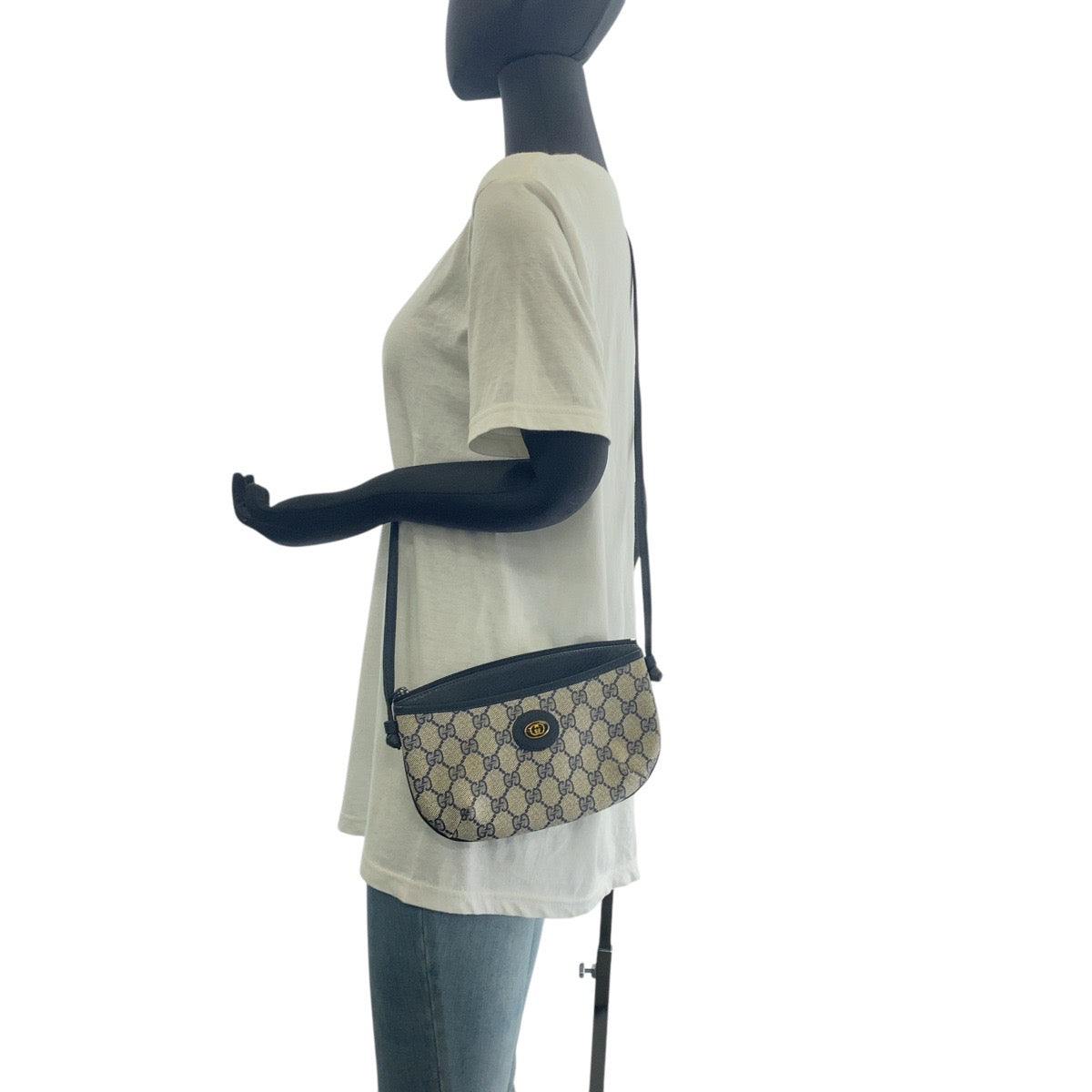 GUCCI Shoulder Bag 904 02 020 GG Supreme canvas, leather Gray navy Shoulder Bag pochette Old Gucci Women Used Authentic