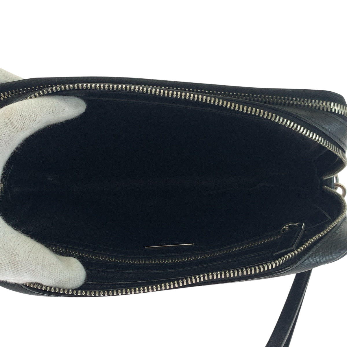 PRADA Clutch bag leather Black SilverMetal Clutch bag business bag Safiano leather logo mens Used Authentic