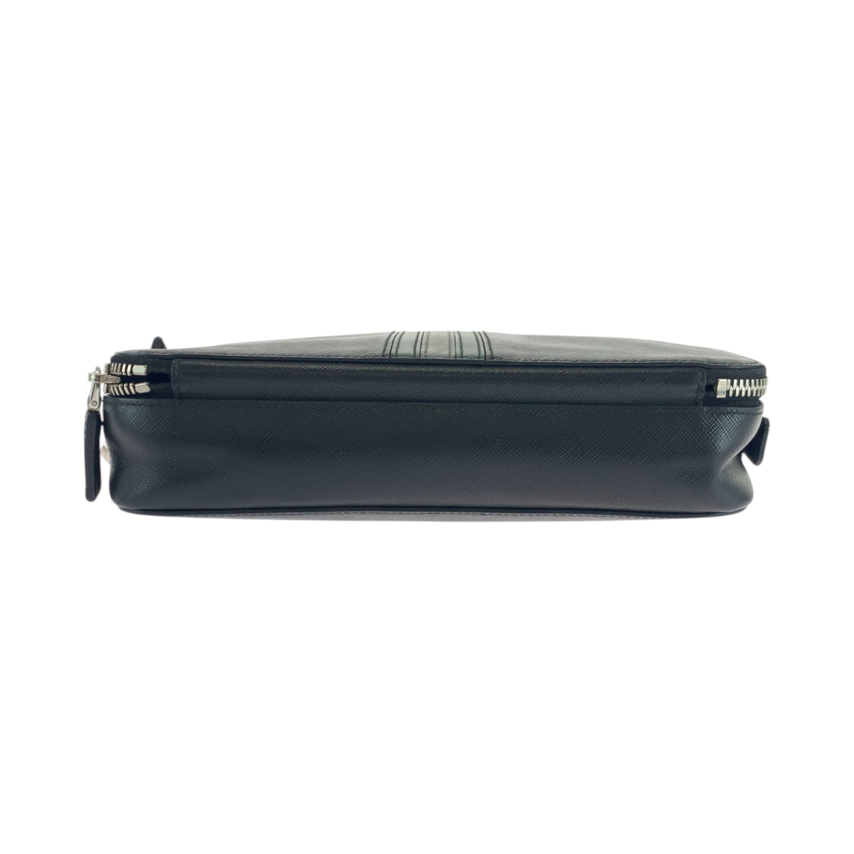 PRADA Clutch bag leather Black SilverMetal Clutch bag business bag Safiano leather logo mens Used Authentic