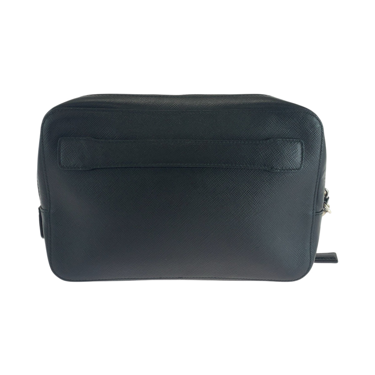 PRADA Clutch bag leather Black SilverMetal Clutch bag business bag Safiano leather logo mens Used Authentic