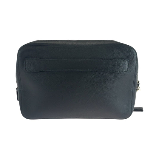 PRADA Clutch bag leather Black SilverMetal Clutch bag business bag Safiano leather logo mens Used Authentic
