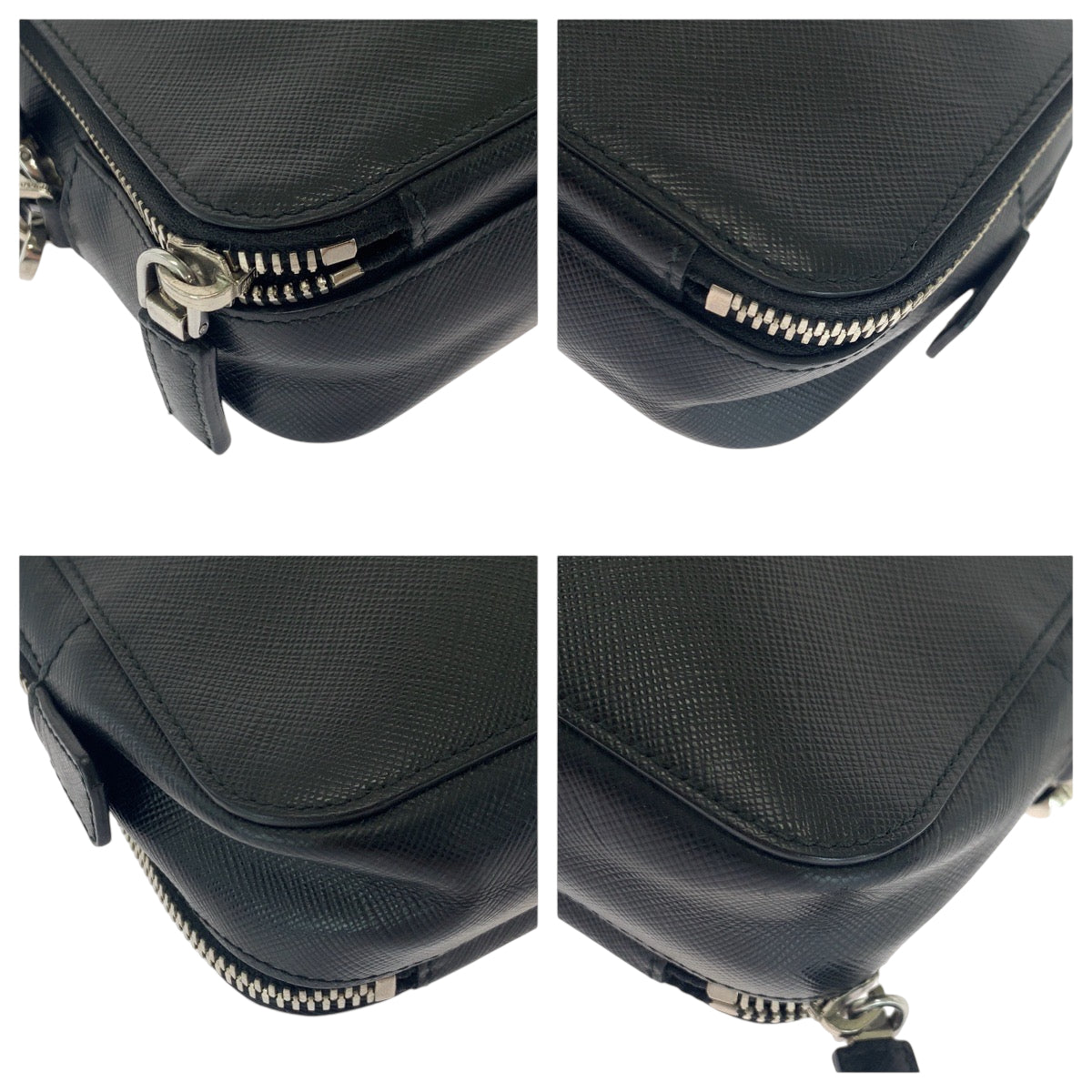 PRADA Clutch bag leather Black SilverMetal Clutch bag business bag Safiano leather logo mens Used Authentic