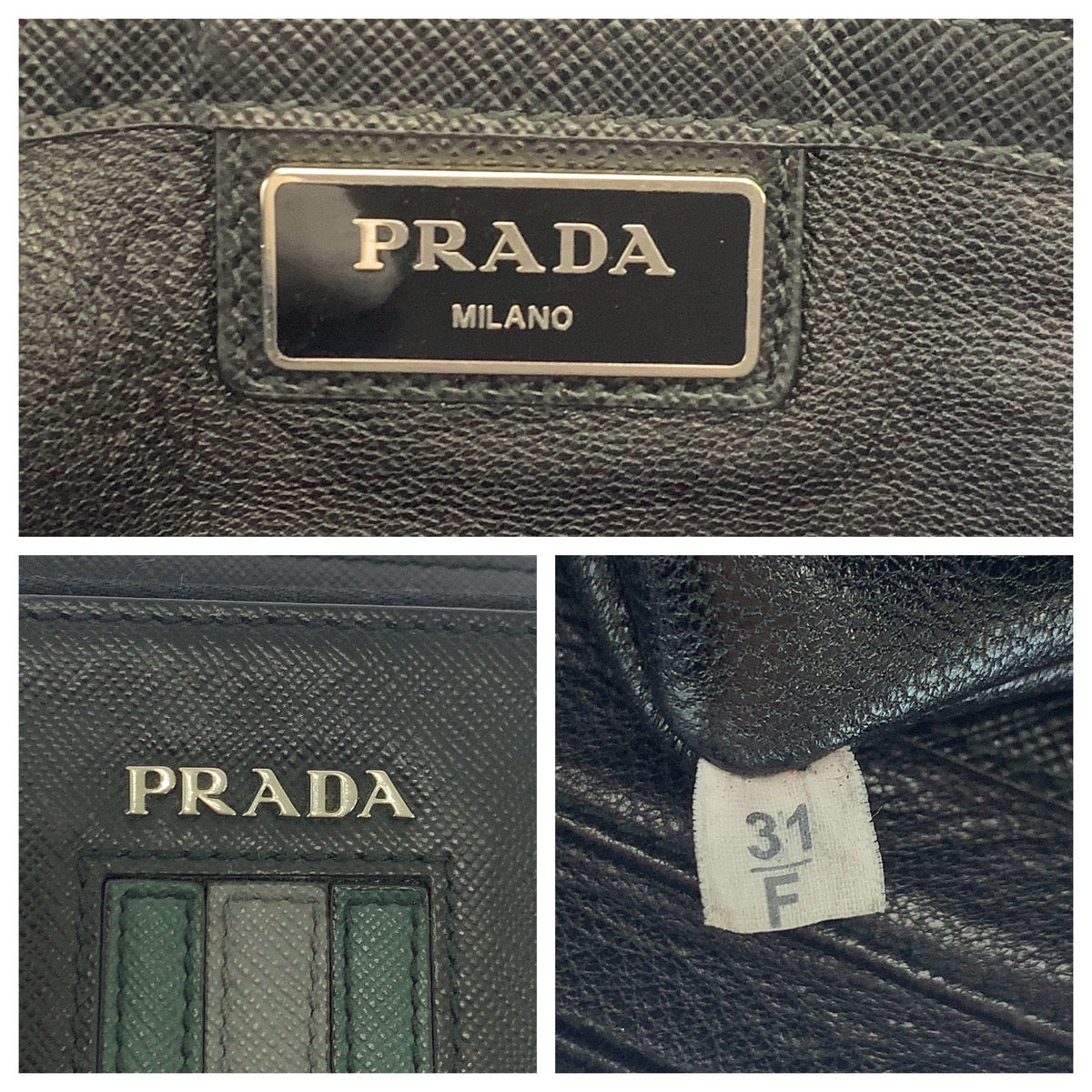 PRADA Clutch bag leather Black SilverMetal Clutch bag business bag Safiano leather logo mens Used Authentic