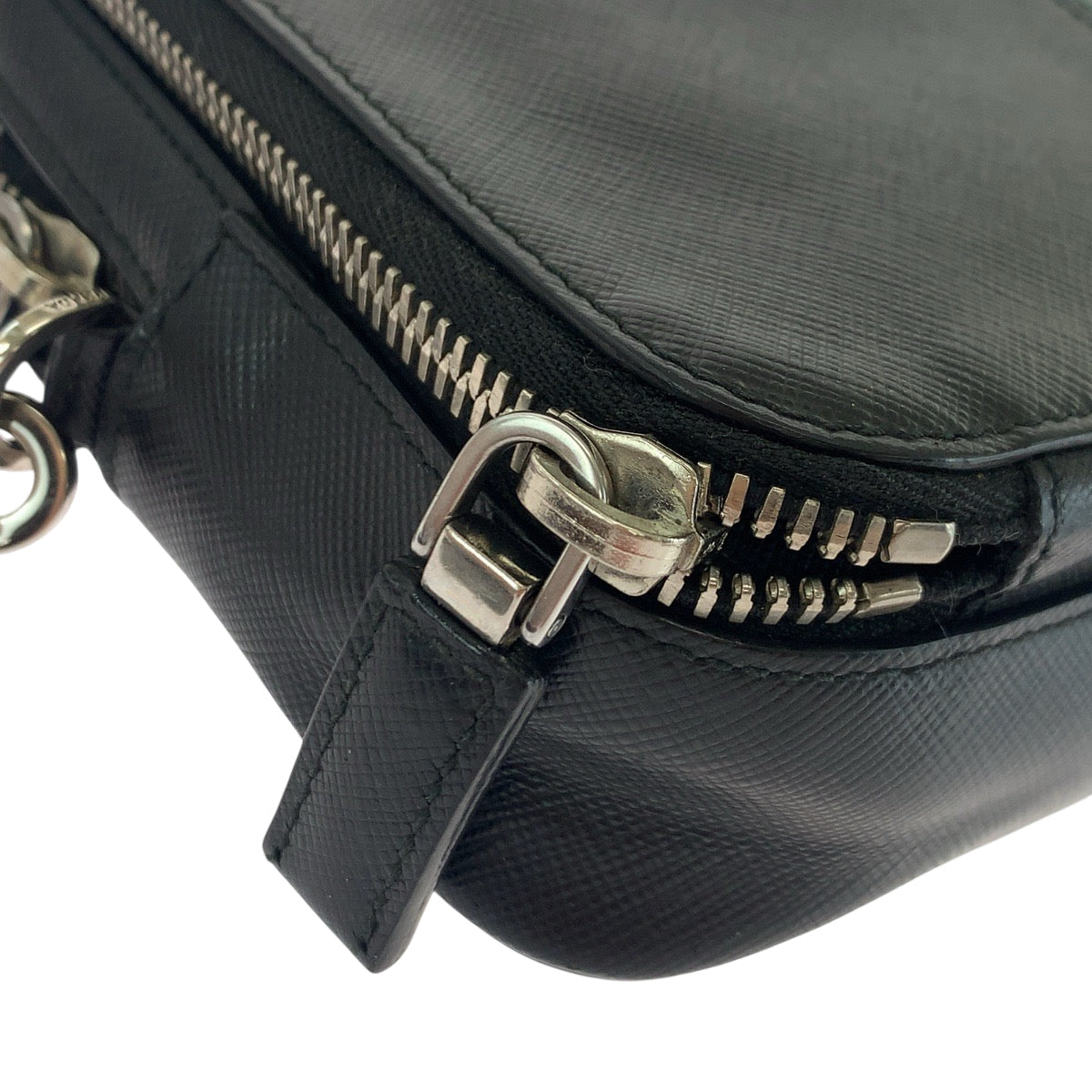 PRADA Clutch bag leather Black SilverMetal Clutch bag business bag Safiano leather logo mens Used Authentic
