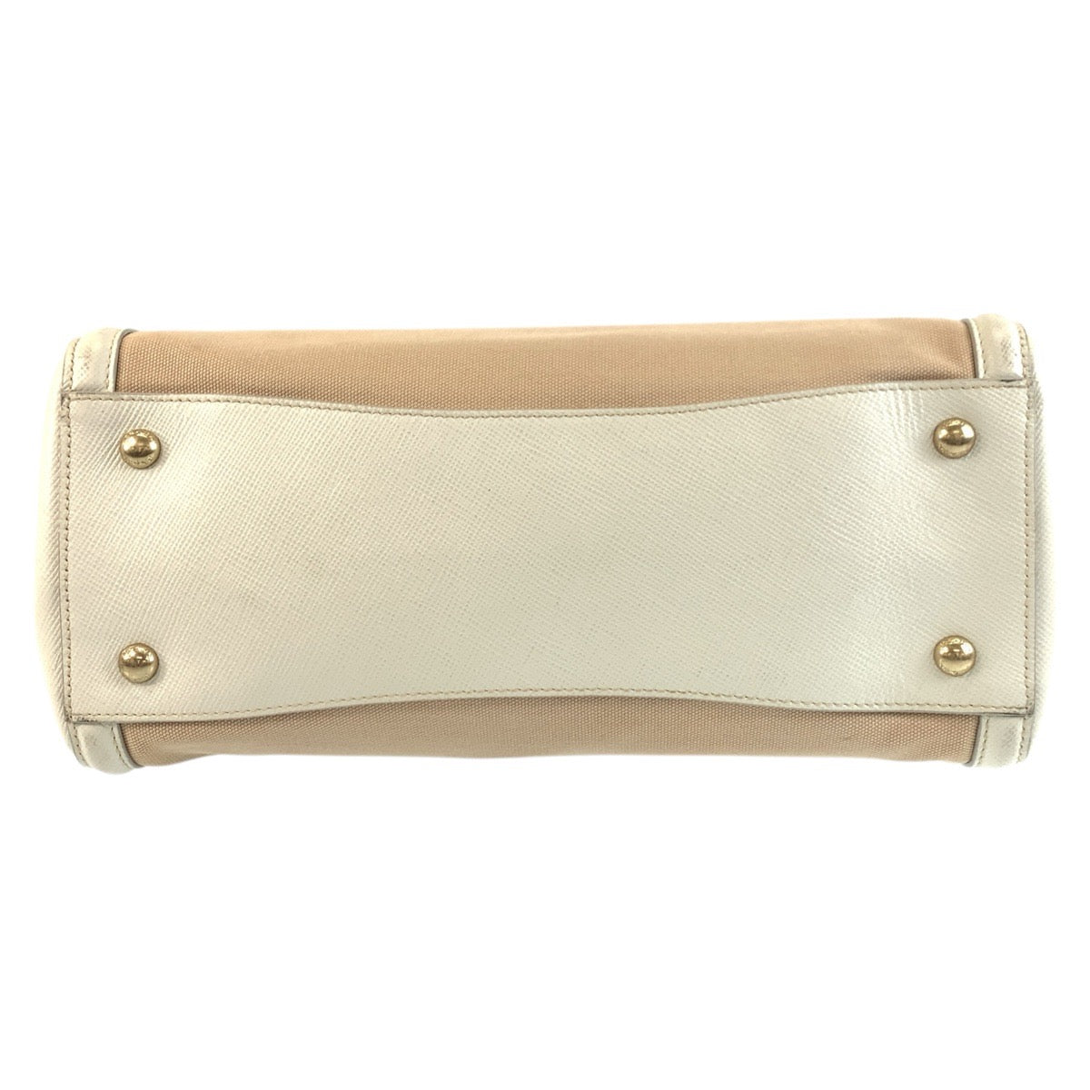 PRADA Handbag canvas Beige White Gold Metal