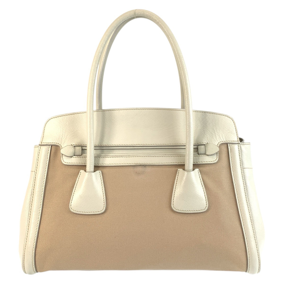 PRADA Handbag canvas Beige White Gold Metal