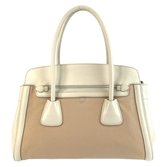 PRADA Handbag canvas Beige White Gold Metal