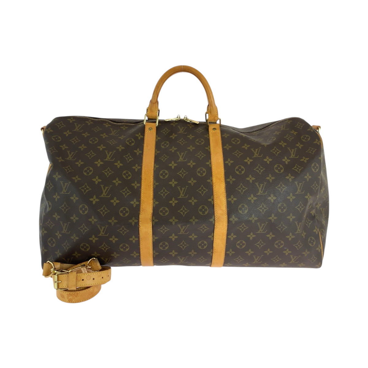 LOUIS VUITTON Shoulder Bag M41412 PVC Brown Gold Metal Shoulder Bag Boston Duffel bag 2way Monogram Keepall 60 bandouliere Women Used Authentic