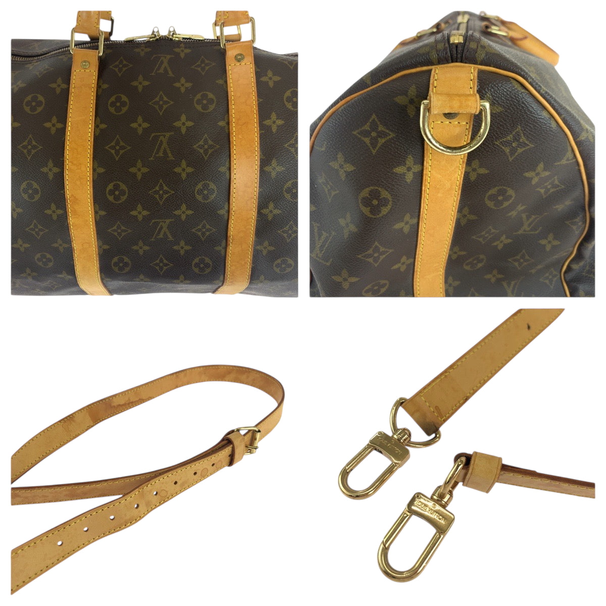 LOUIS VUITTON Shoulder Bag M41412 PVC Brown Gold Metal Shoulder Bag Boston Duffel bag 2way Monogram Keepall 60 bandouliere Women Used Authentic