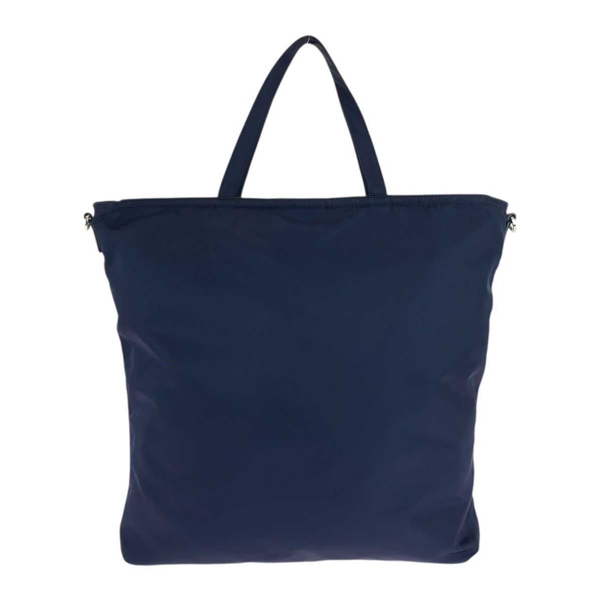 PRADA Tote Bag Nylon Navy SilverMetal Tote Bag Shoulder Bag 2way Test Triangle With logo Women Used Authentic