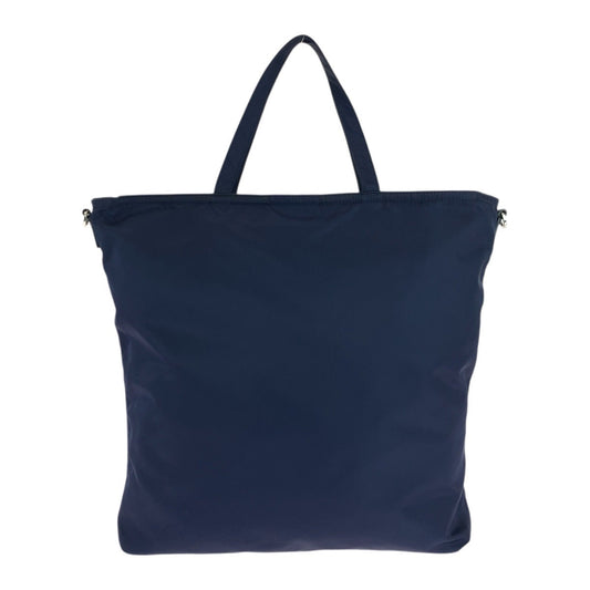 PRADA Tote Bag Nylon Navy SilverMetal Tote Bag Shoulder Bag 2way Test Triangle With logo Women Used Authentic