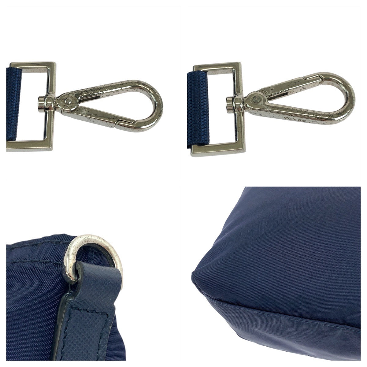 PRADA Tote Bag Nylon Navy SilverMetal Tote Bag Shoulder Bag 2way Test Triangle With logo Women Used Authentic