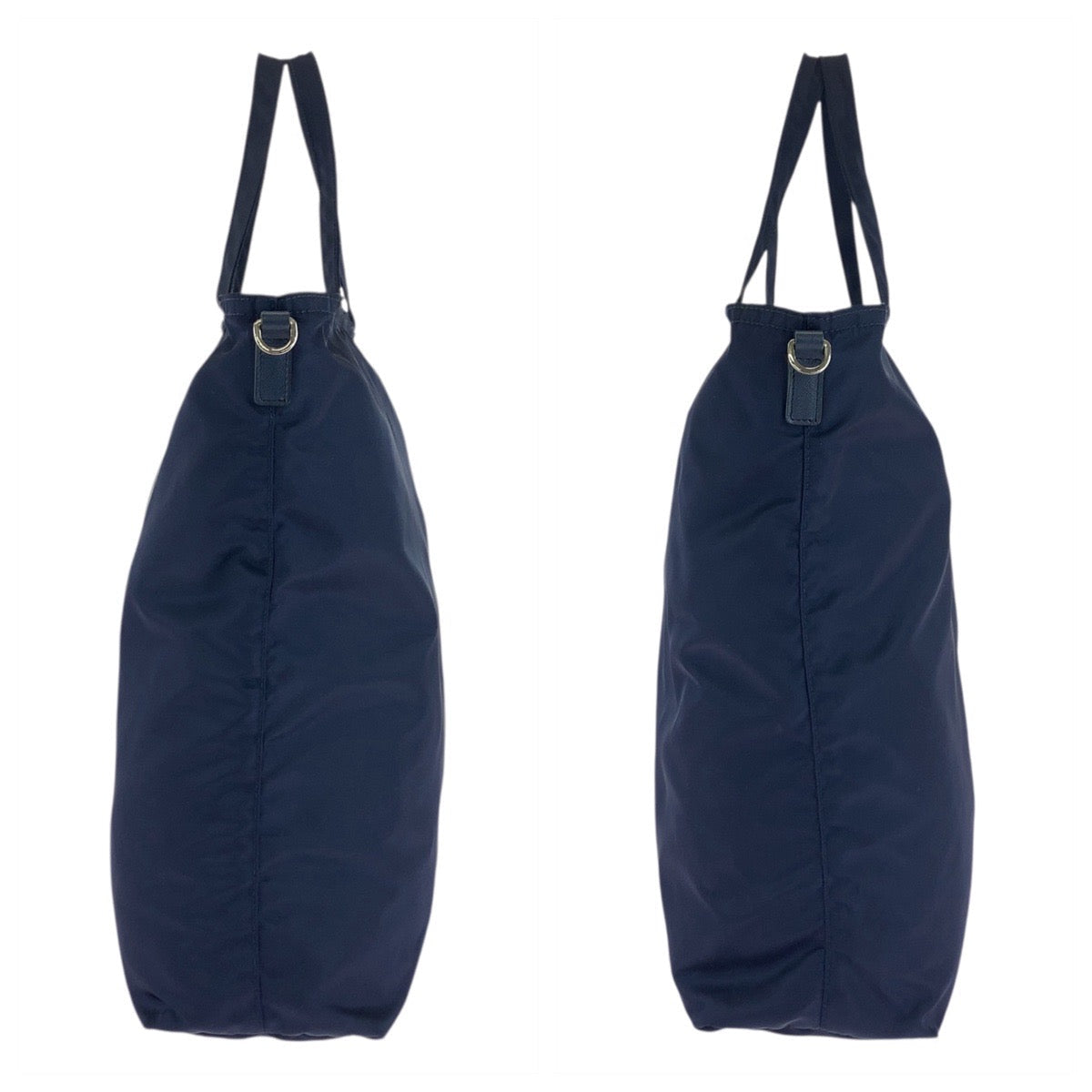 PRADA Tote Bag Nylon Navy SilverMetal Tote Bag Shoulder Bag 2way Test Triangle With logo Women Used Authentic