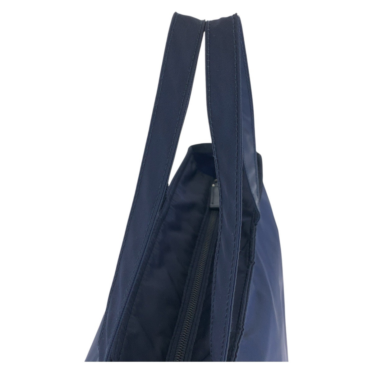 PRADA Tote Bag Nylon Navy SilverMetal Tote Bag Shoulder Bag 2way Test Triangle With logo Women Used Authentic