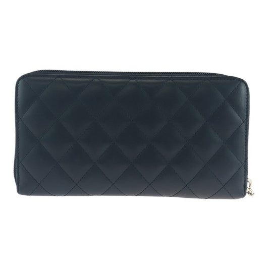 CHANEL Long Wallet Purse Leather, Patent Leather Black Silver Metal Long Wallet Purse Cambon line COCO Mark Women Used Authentic