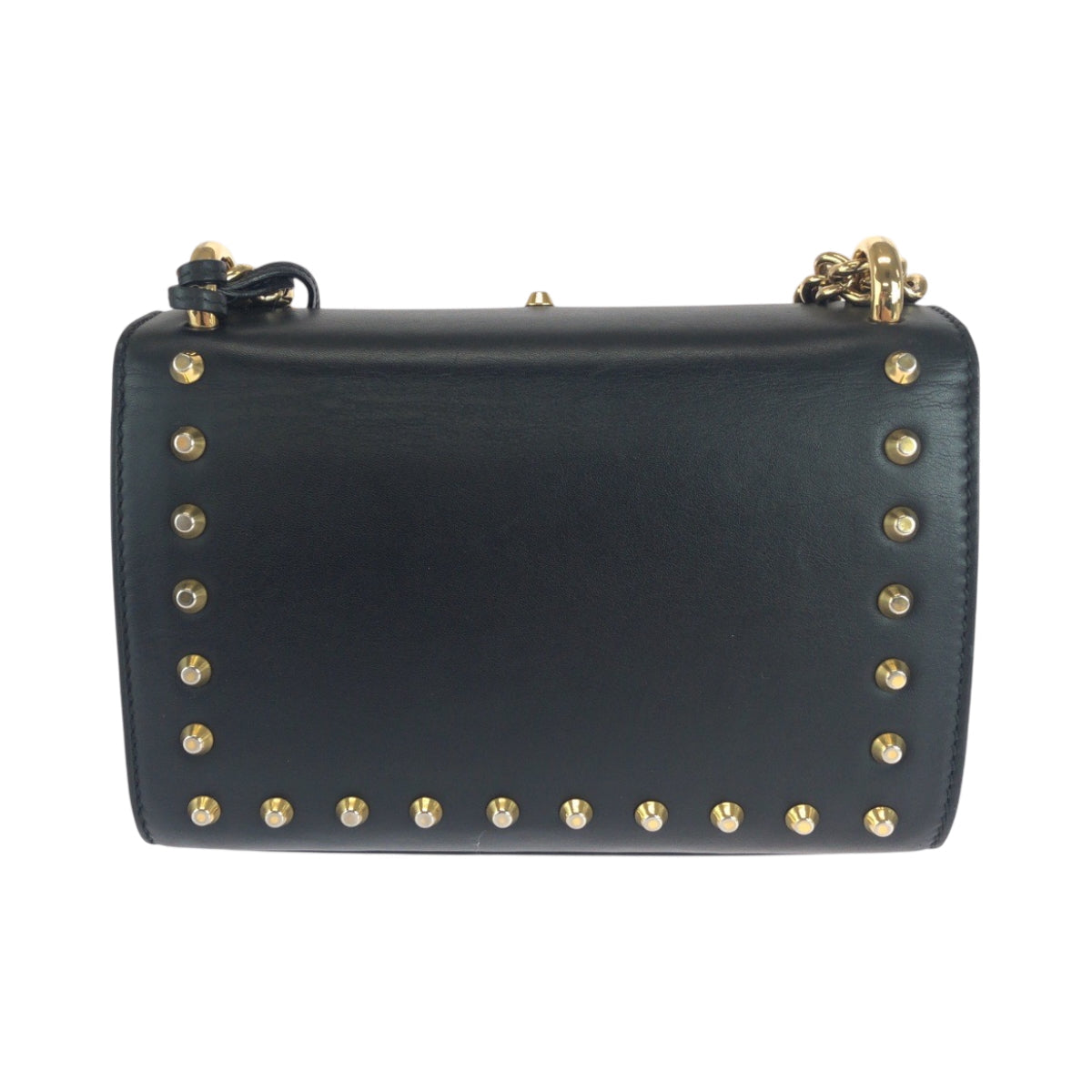 GUCCI Shoulder Bag 432182 leather Black Gold Metal ChainShoulder Bag Pochette Studs Pearl Women Used Authentic