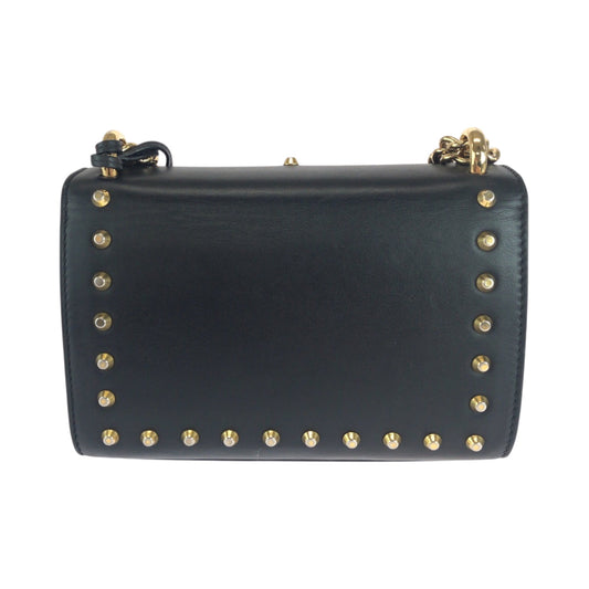 GUCCI Shoulder Bag 432182 leather Black Gold Metal ChainShoulder Bag Pochette Studs Pearl Women Used Authentic