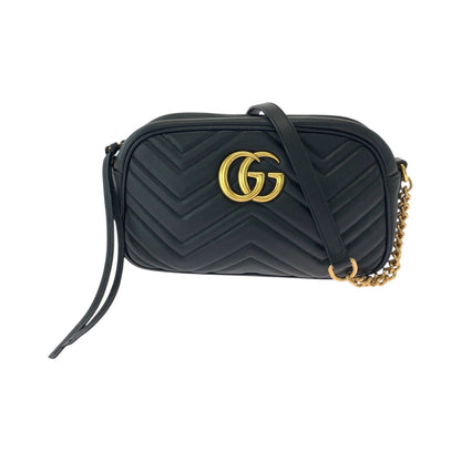 GUCCI Shoulder Bag 447632 leather Black GoldMetal GG Marmont quilting