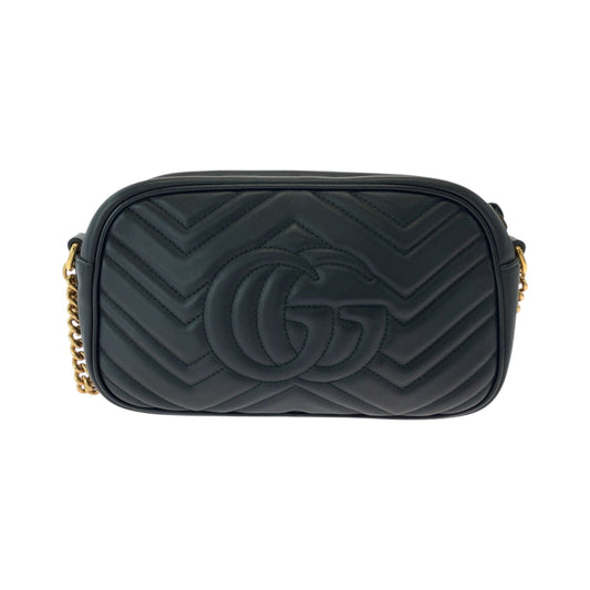 GUCCI Shoulder Bag 447632 leather Black GoldMetal GG Marmont quilting