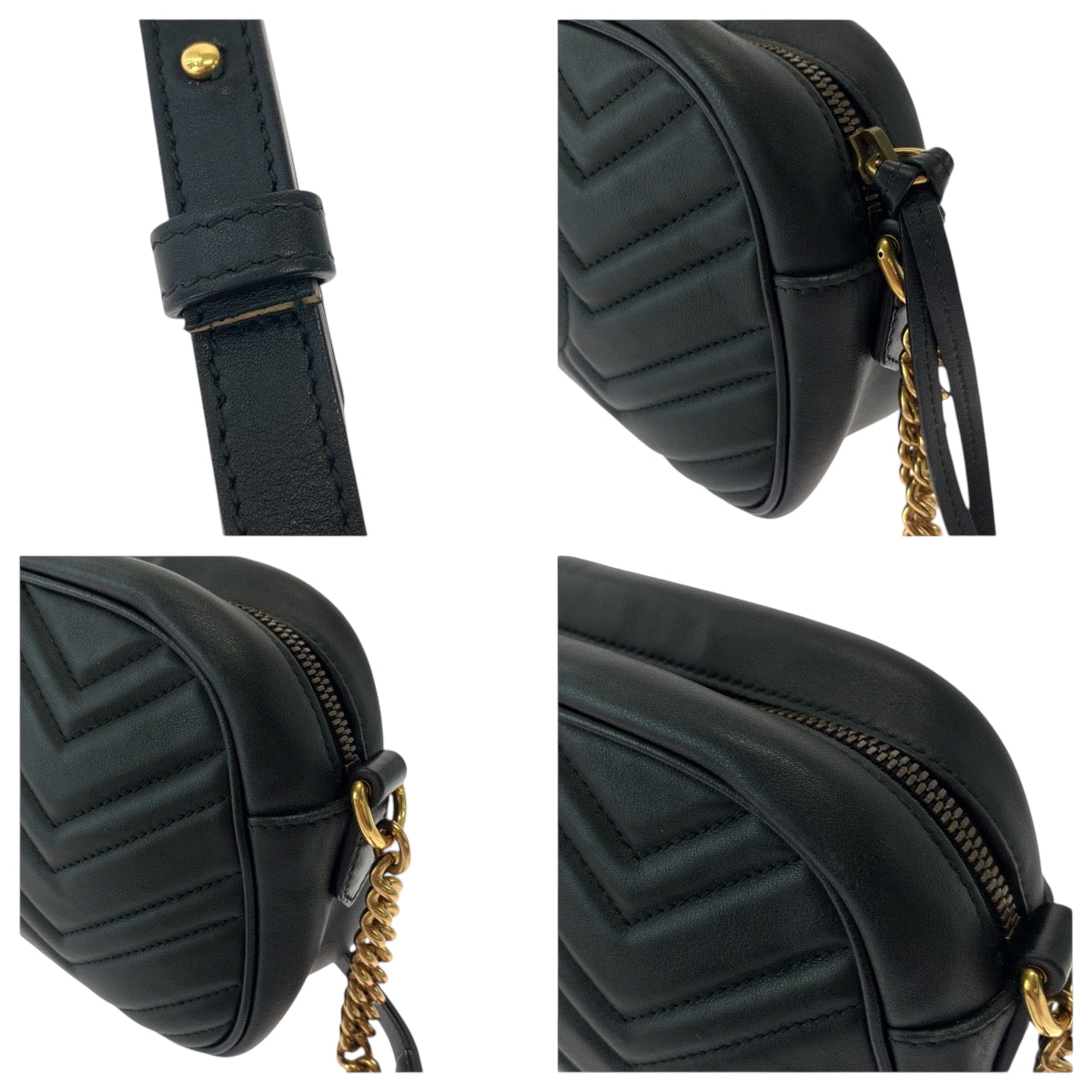 GUCCI Shoulder Bag 447632 leather Black GoldMetal GG Marmont quilting