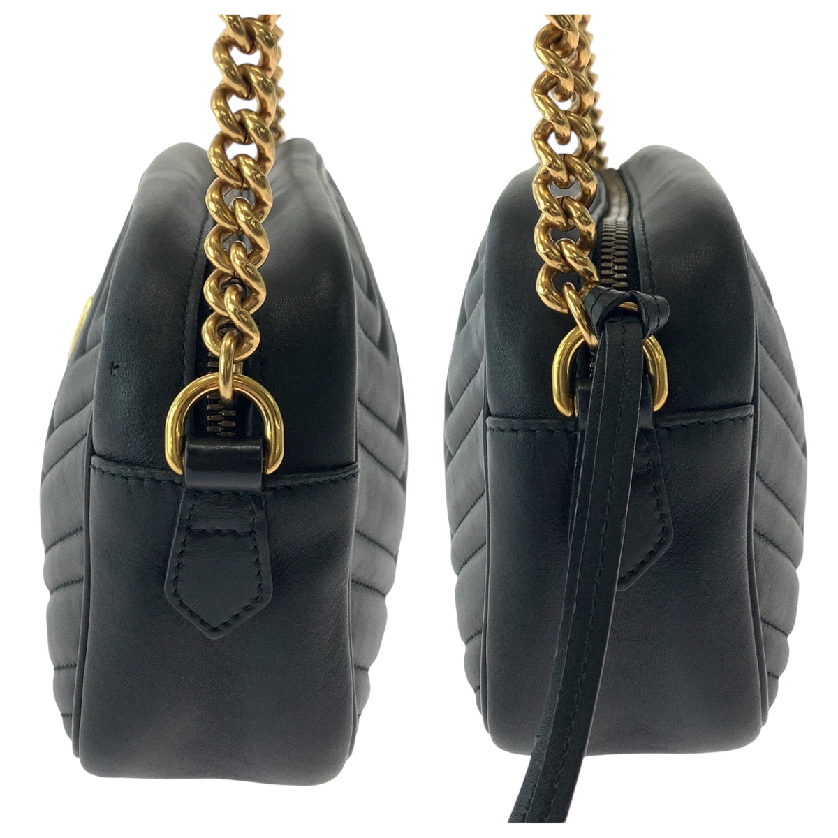 GUCCI Shoulder Bag 447632 leather Black GoldMetal GG Marmont quilting