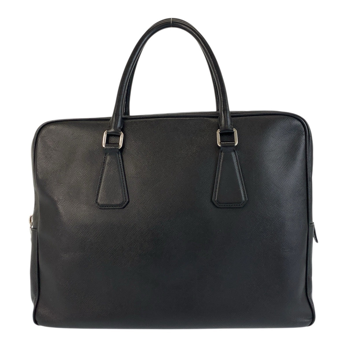 PRADA Business bag leather Black SilverMetal Business bag briefcase Safiano mens Used Authentic