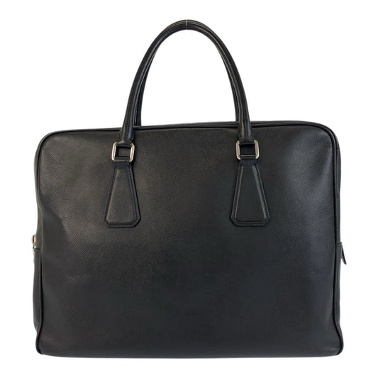 PRADA Business bag leather Black SilverMetal Business bag briefcase Safiano mens Used Authentic