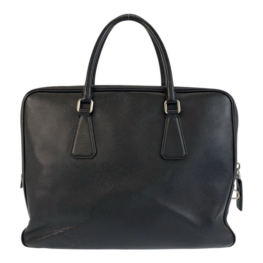 PRADA Business bag leather Black SilverMetal Business bag briefcase Safiano mens Used Authentic
