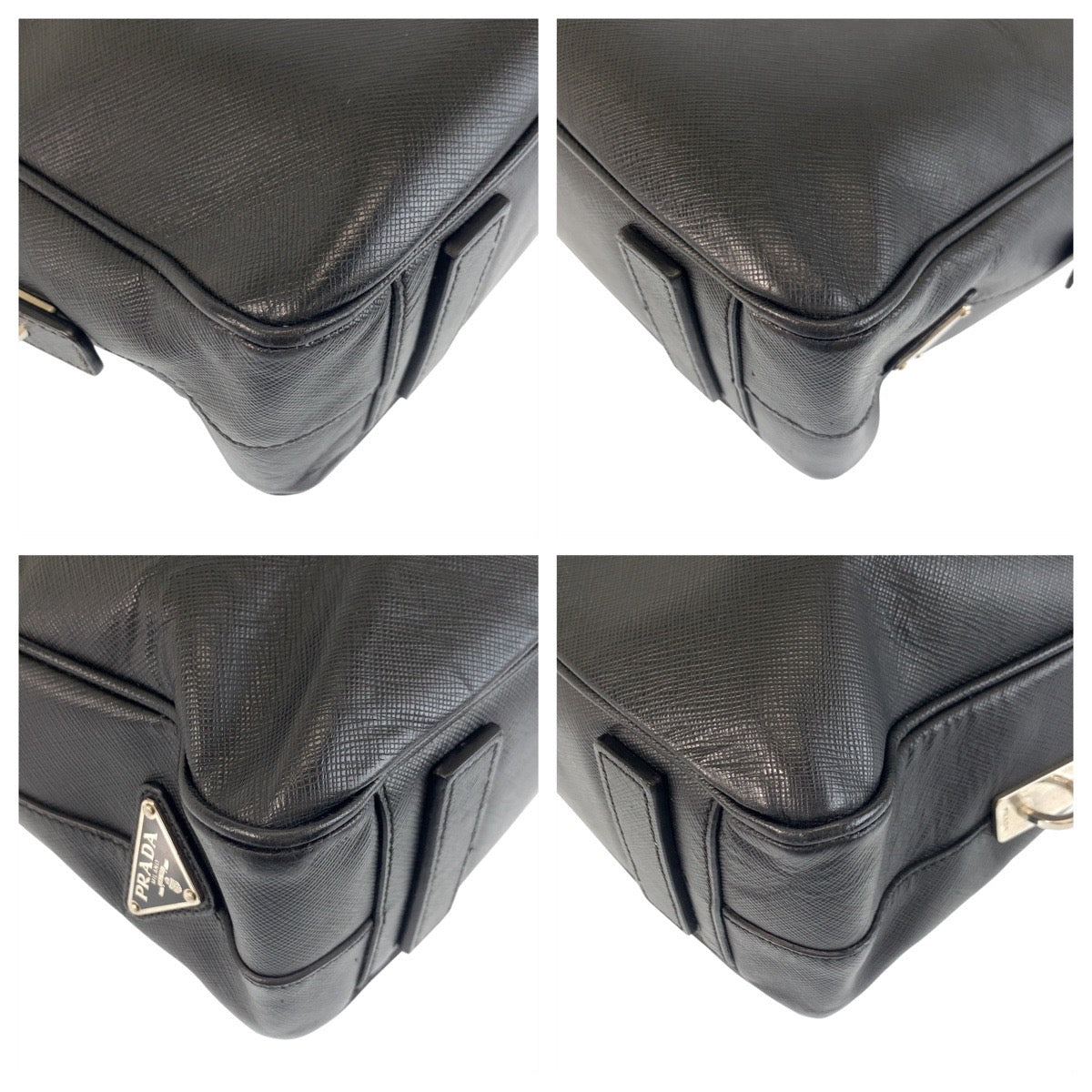PRADA Business bag leather Black SilverMetal Business bag briefcase Safiano mens Used Authentic