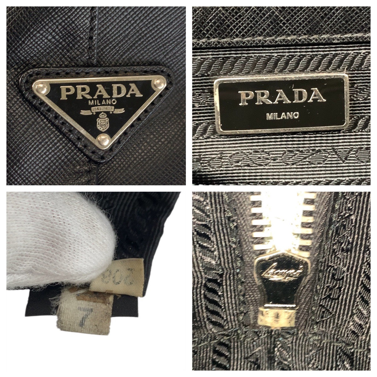 PRADA Business bag leather Black SilverMetal Business bag briefcase Safiano mens Used Authentic